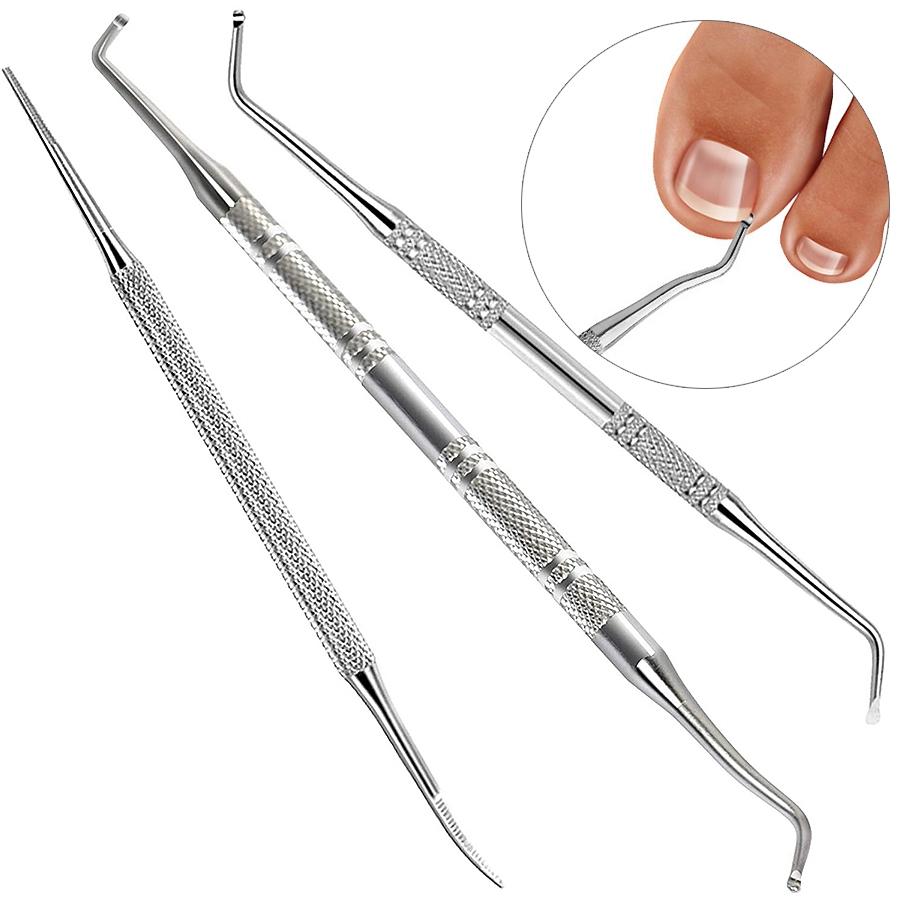 3Pcs Ingrown Toenail Correction Tool Set, Stainless Steel Double-Ended Nail Files, Paronychia Care, Foot Cleaning Tools_voghion.com